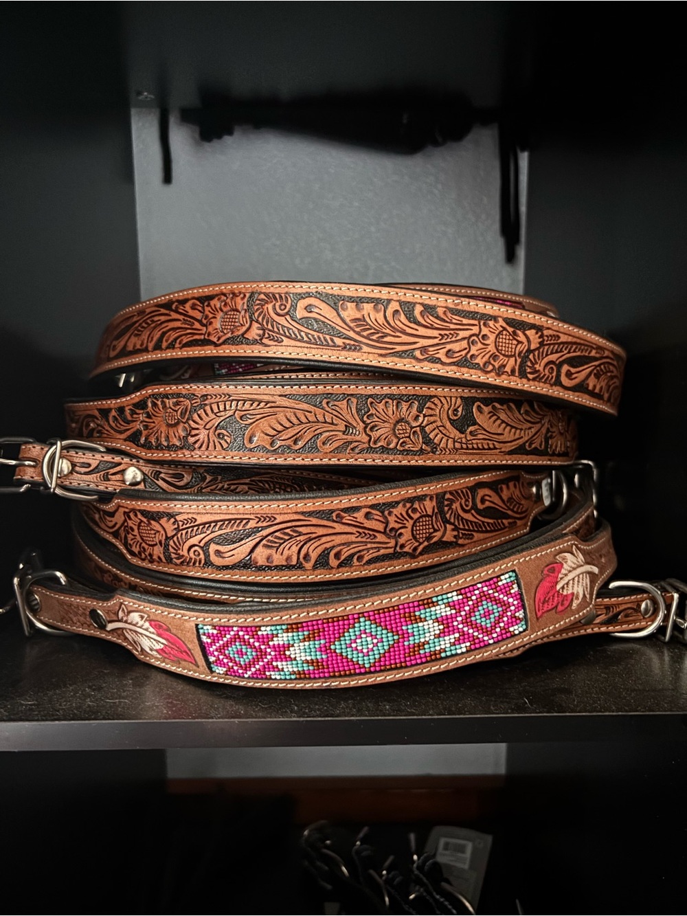 Western Tooled leather dog collars of all sizes